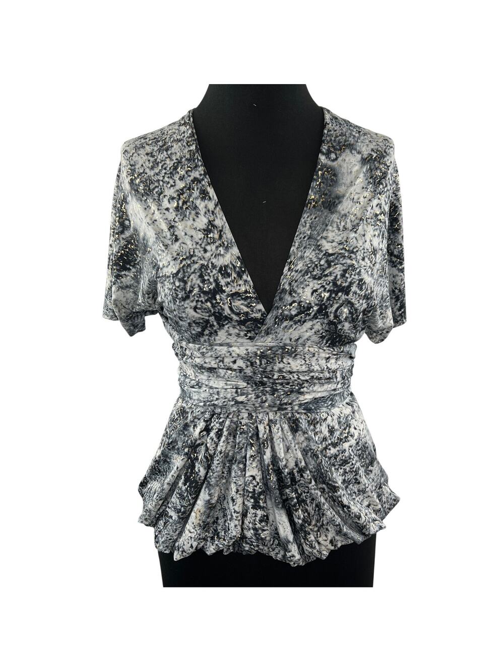 VON VONNI White Black Print Multi Style Wrap Transformer Top Blouse XS / S USA
